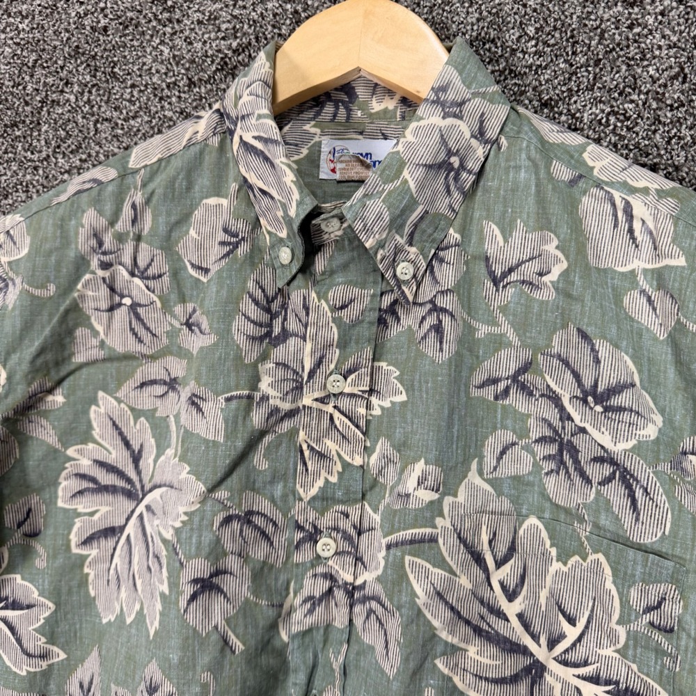 Reyn Spooner Hawaiian Shirt Mens L Relaxed Fit Cotton Floral Reverse Print FLAW